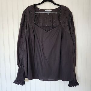 ELOQUII Elements Black Eyelet Square V-Neck Blouse size 18
